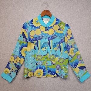 Vintage‎ LUCIA LUKKEN Top Blouse 90s Button Up Sz M Maximalist Mod Floral USA